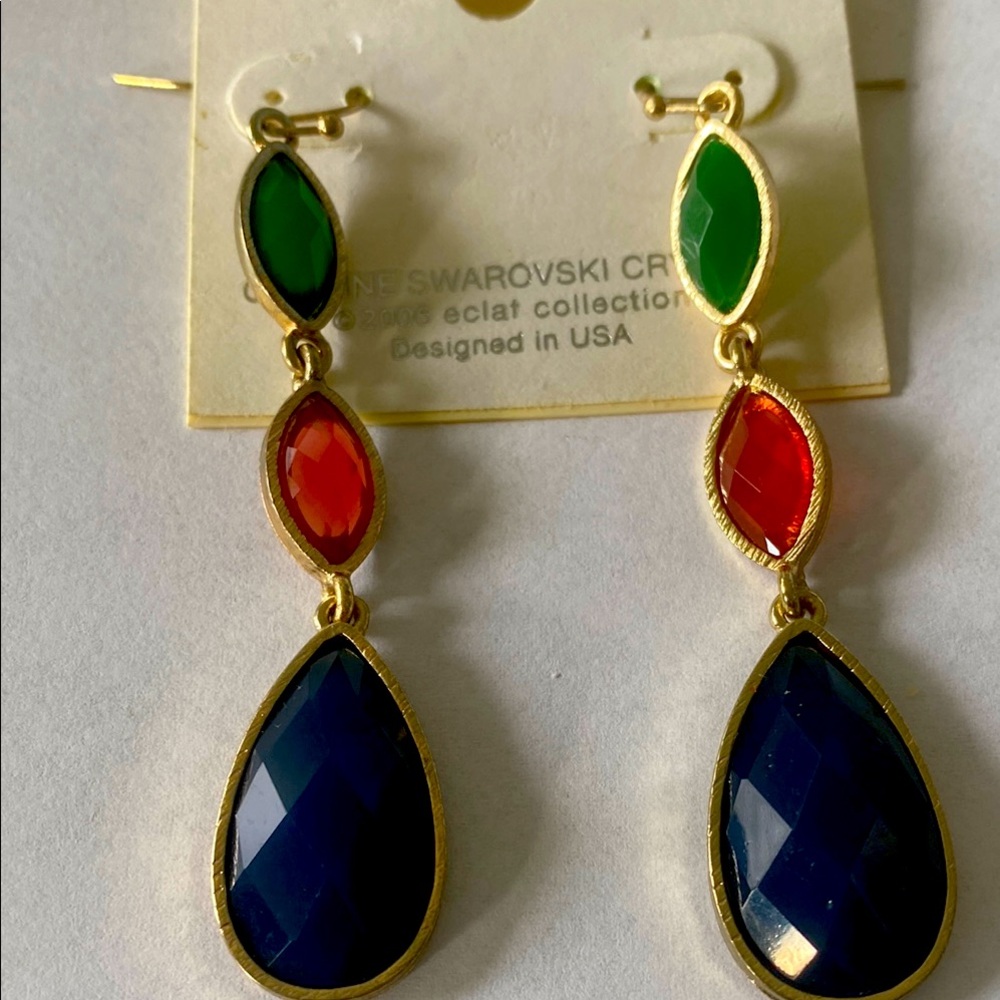 Swarovski Crystal Gold Drop Earrings - Green, Red, Blue